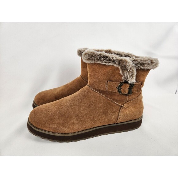 Skechers SZ 9 Keepsakes Broken Arrow Brown Suede Boot Bootie Faux Fur Lined Warm - Picture 11 of 12
